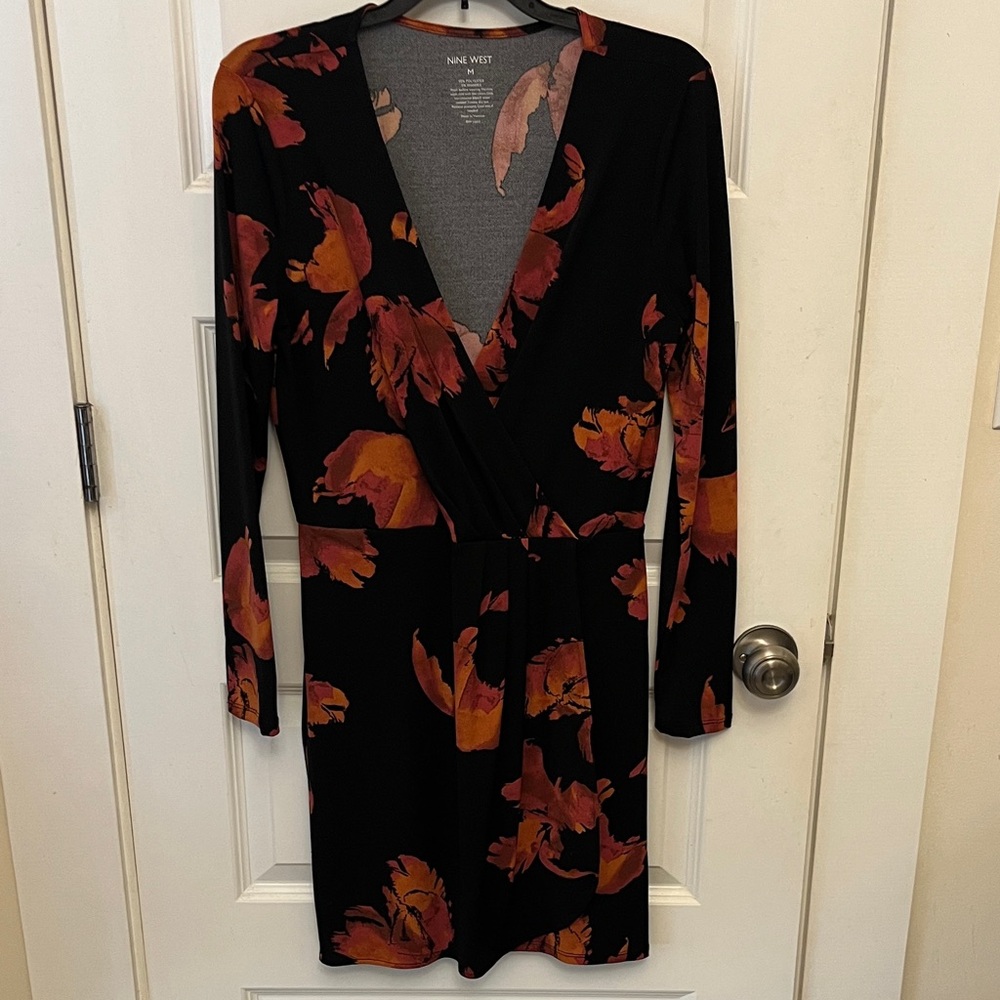 Nine West Black Dress with Orange Floral Pattern